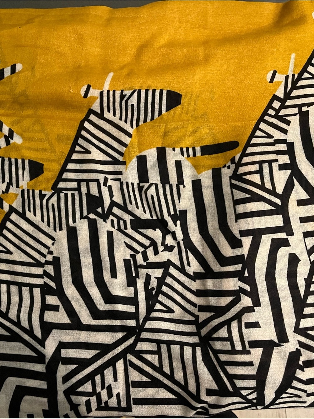 Yellow & Black Geometric Zebra Print Scarf